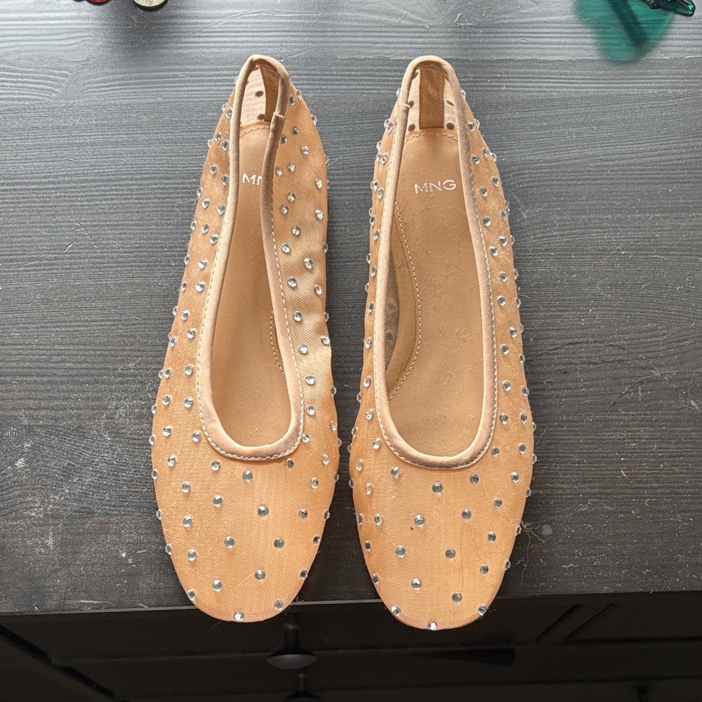 Mango Beige Studded Women's Flats